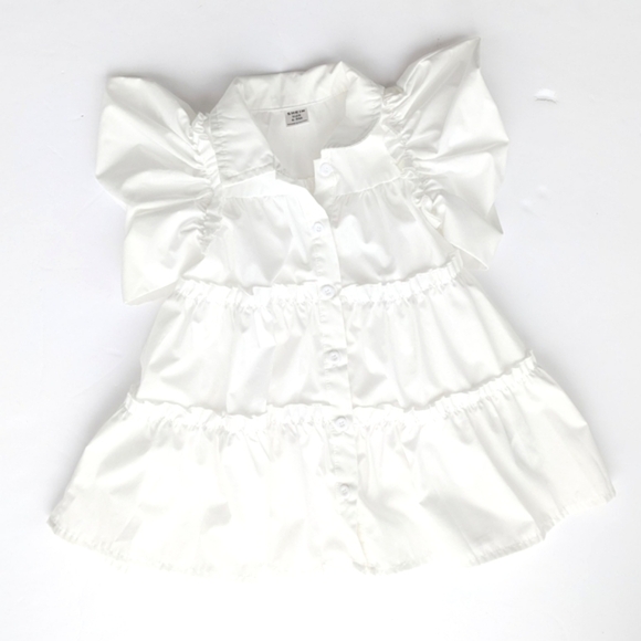 SHEIN Infant White Ruffled Puffed sleeve Button-Up Dress - Picture 1 of 8